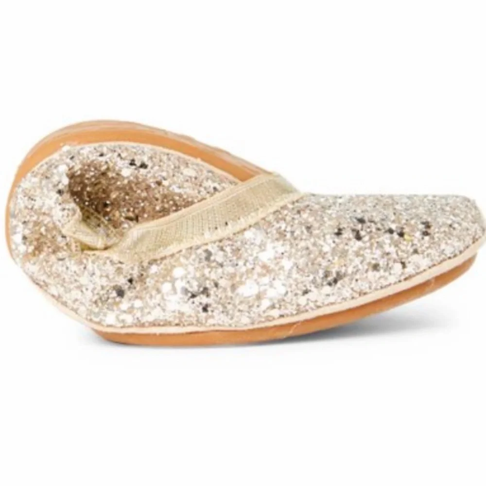 Yosi New York Champagne Gold Chunky Glitter Lexington Ballet Flat Shoes